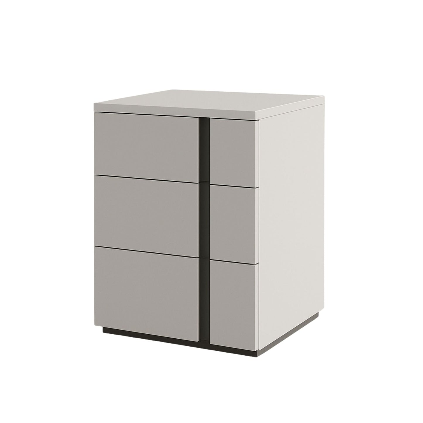 White and gray cabinet with three drawers on a white background