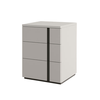 White and gray cabinet with three drawers on a white background