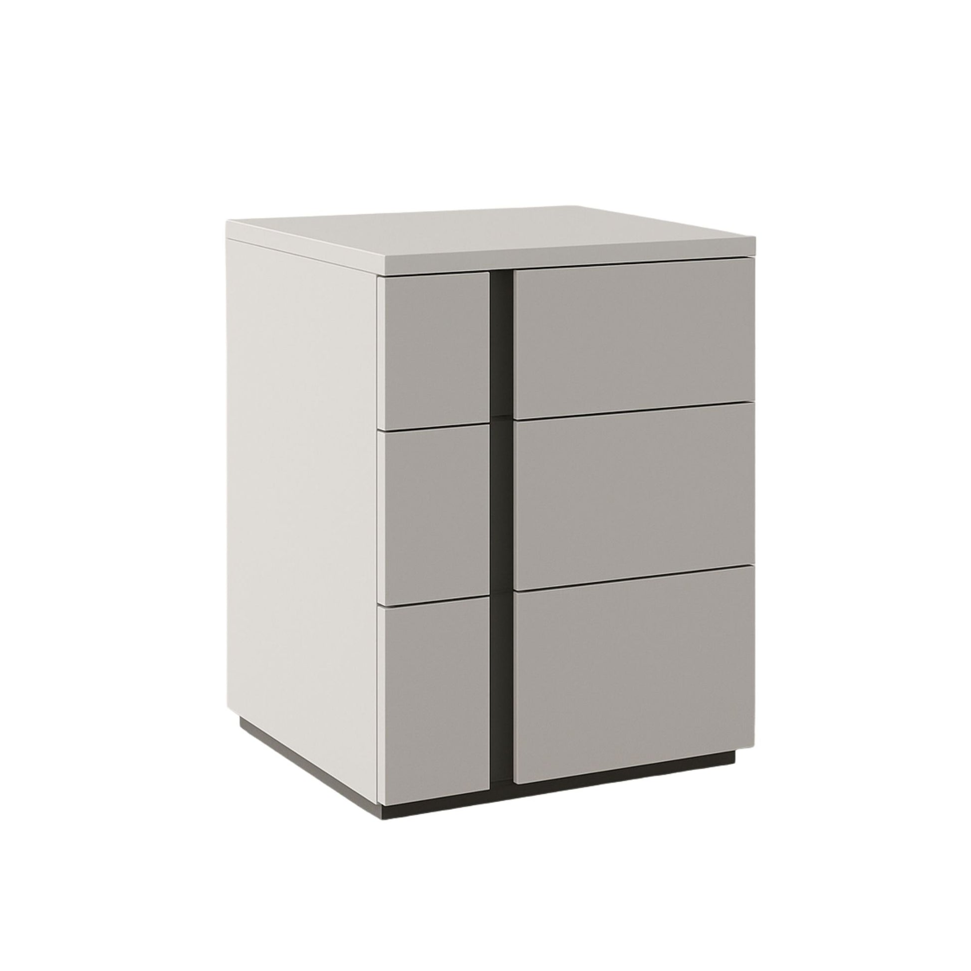 White and gray cabinet with four drawers on a white background