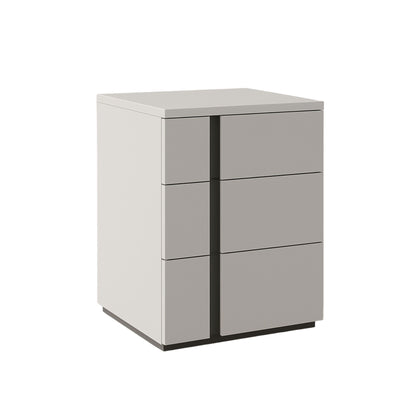 White and gray cabinet with four drawers on a white background