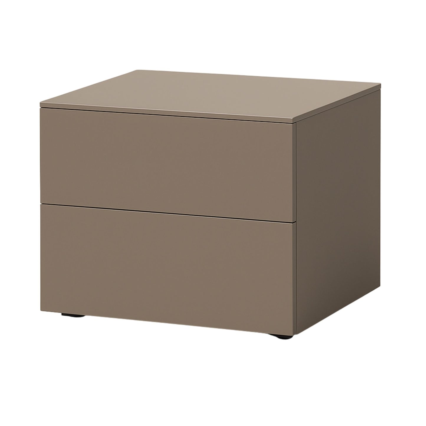 Beige two-drawer nightstand on a white background