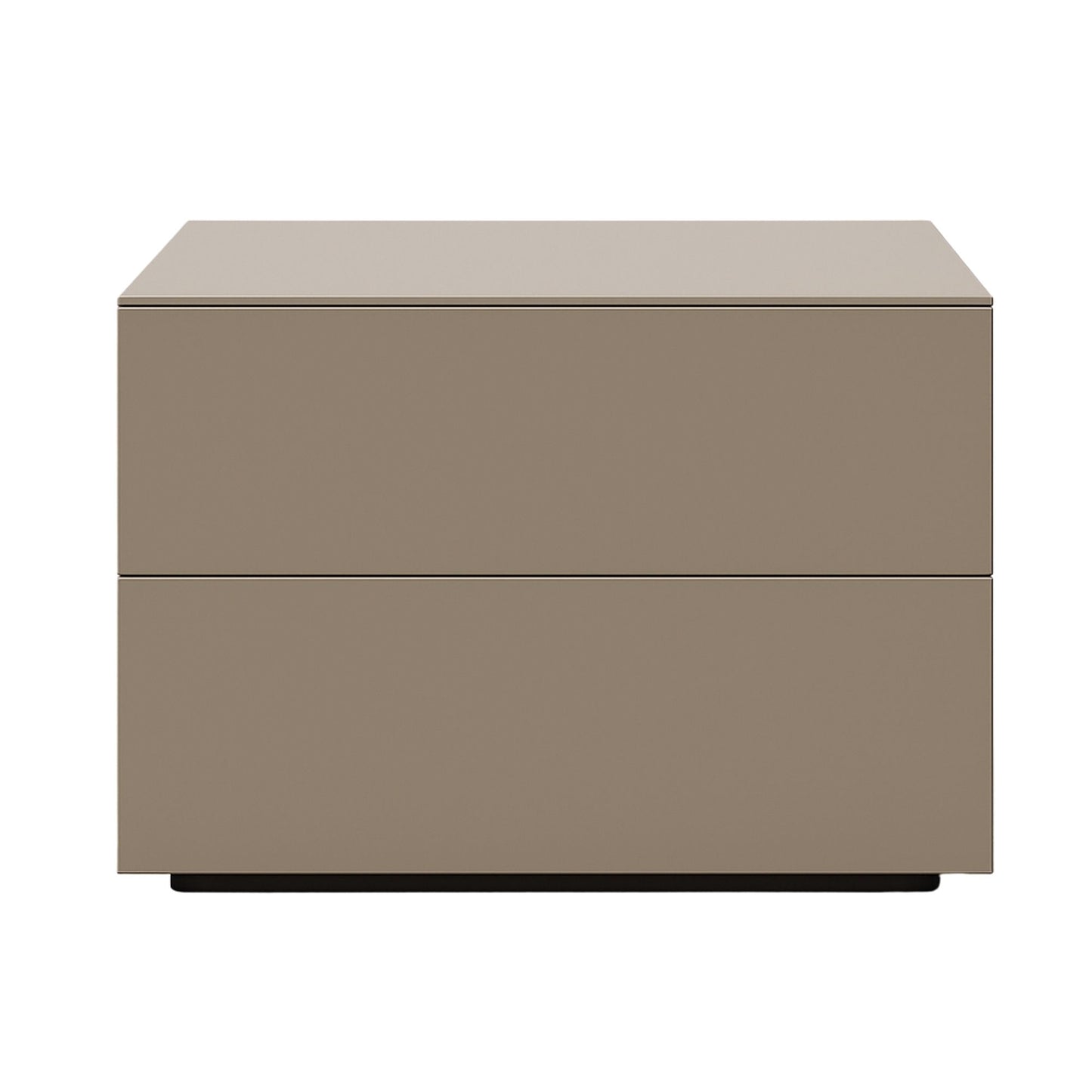 Beige nightstand with two drawers on a white background