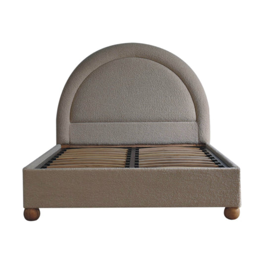 Cream Boucle Solid Wood Double Bed