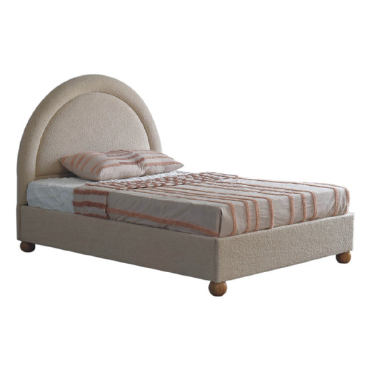 Cream Boucle Solid Wood Double Bed