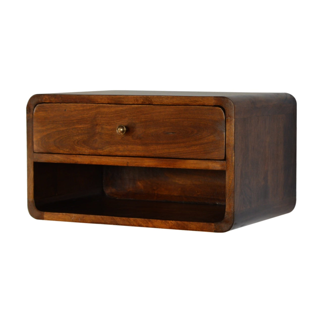 Curved Chestnut Wall Mounted Bedside with Open Slot by Artisan Furniture