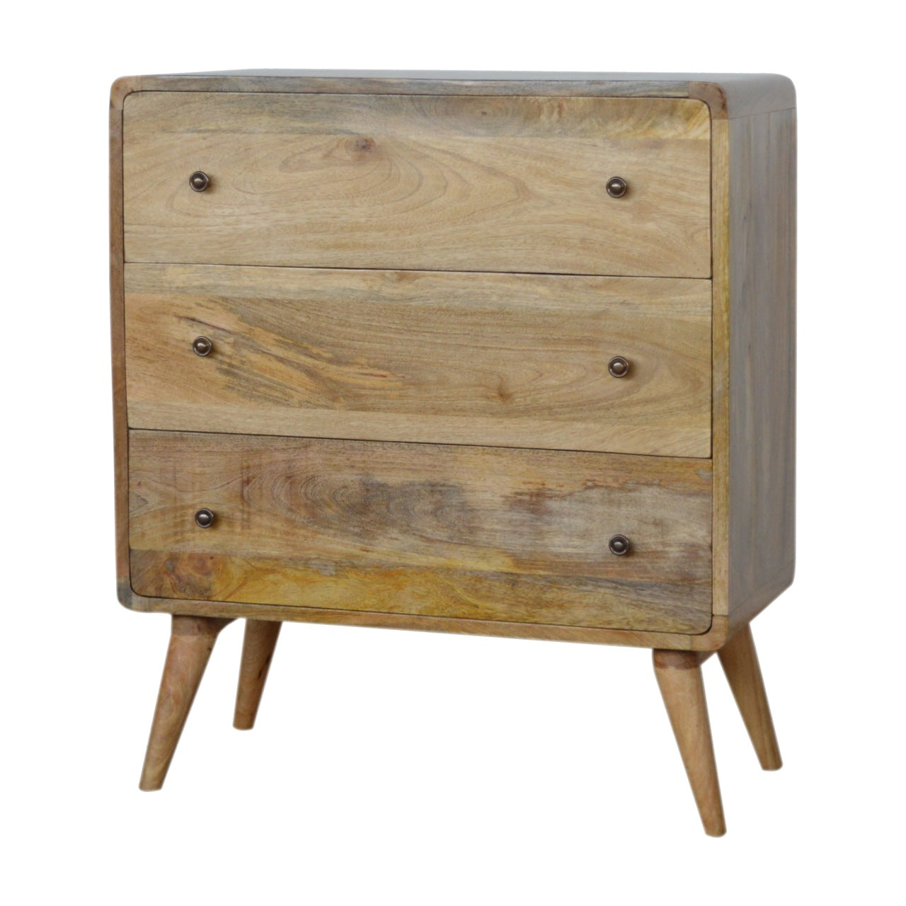Curved Oak-Ish Solid Wood Chest of Drawers