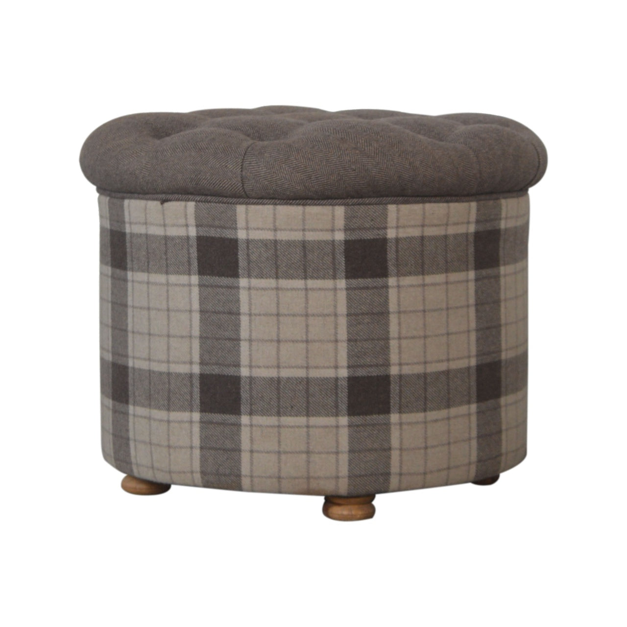 Artisan Deep Button Round Checked Footstool