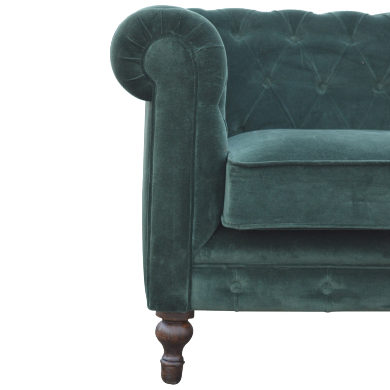 Green velvet store chesterfield chair