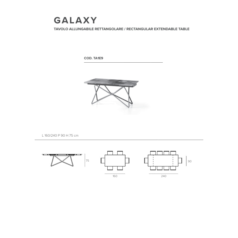 Galaxy Modern Rectangular Extendable Table