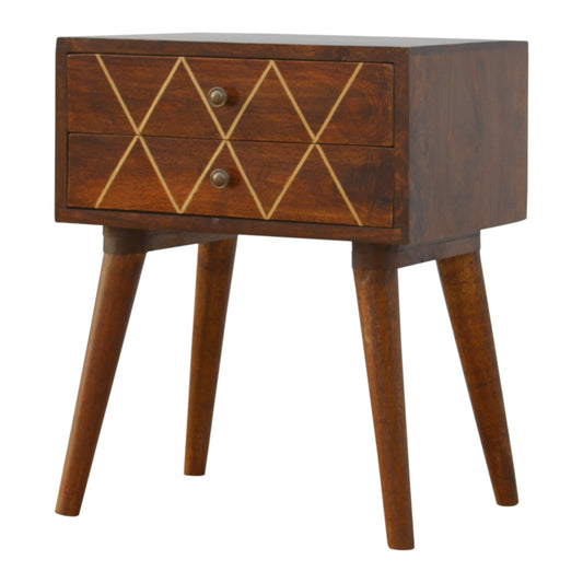 Geometric Brass Inlay 2 Drawer Bedside Cabinet by Artisan Furniture