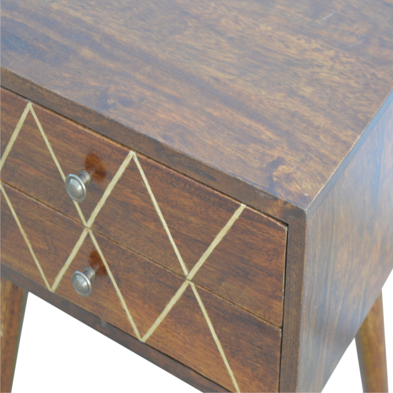 Geometric Brass Inlay 2 Drawer Bedside Cabinet by Artisan Furniture