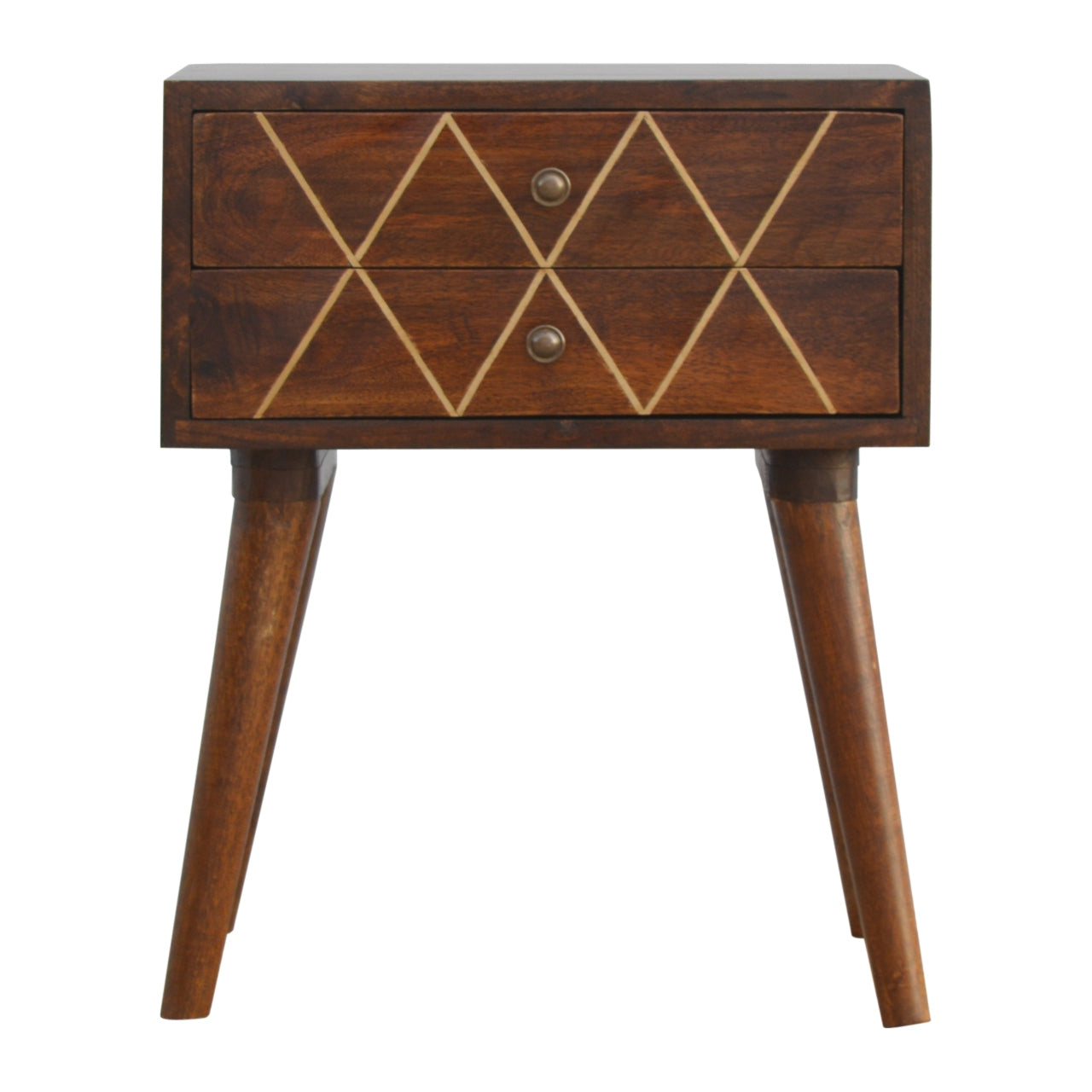 Geometric Brass Inlay 2 Drawer Bedside Cabinet by Artisan Furniture