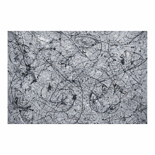 Abstract black and white pattern on a textured gray background