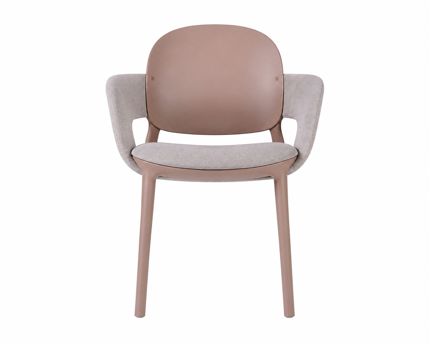 SCAB Design HUG 2384 upholstered armchair in blush pink with a padded fabric seat and curved armrests, front view on a white background.