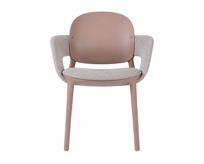 SCAB Design HUG 2384 upholstered armchair in blush pink with a padded fabric seat and curved armrests, front view on a white background.