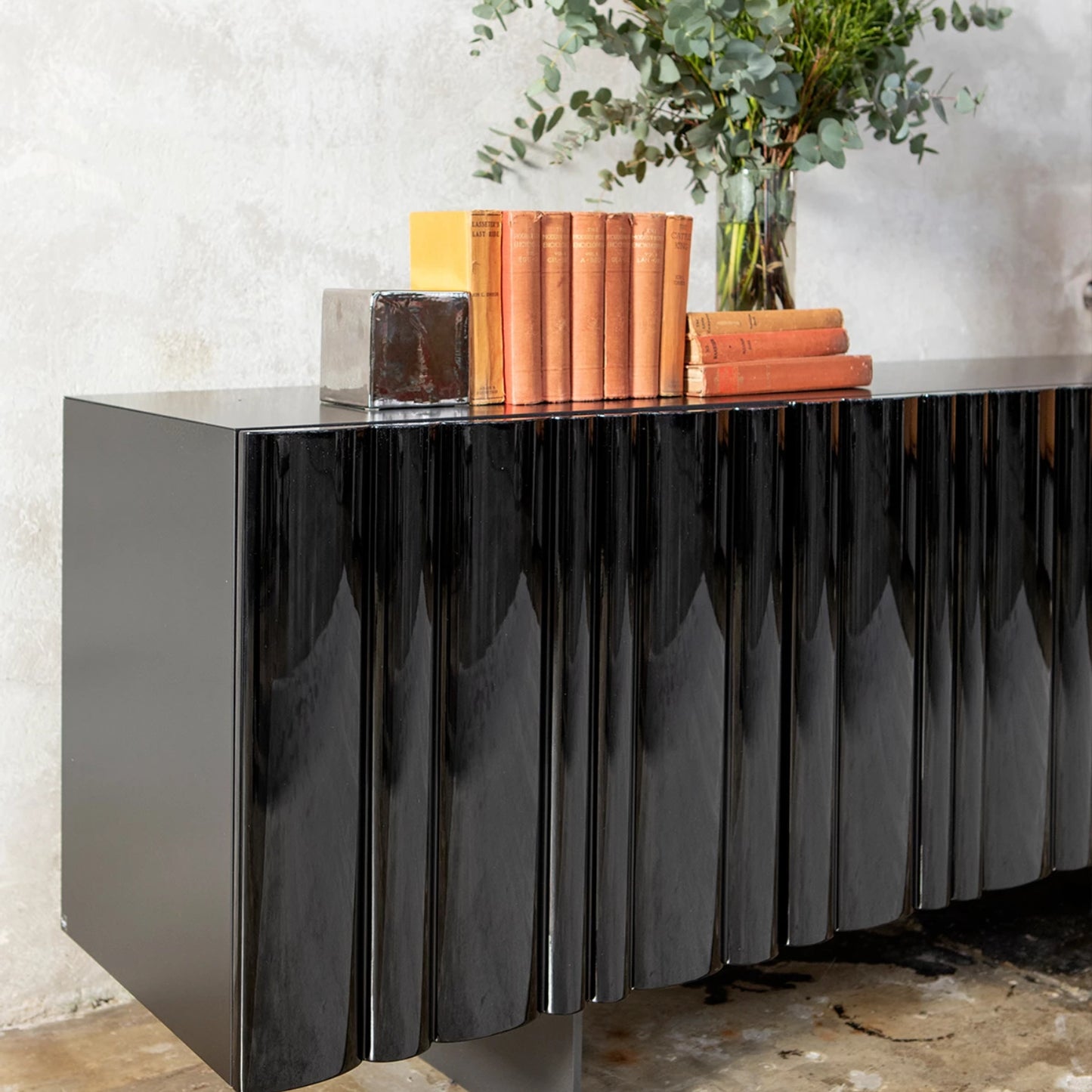 Elegance Curves Bombe Black Lacquered Sideboard