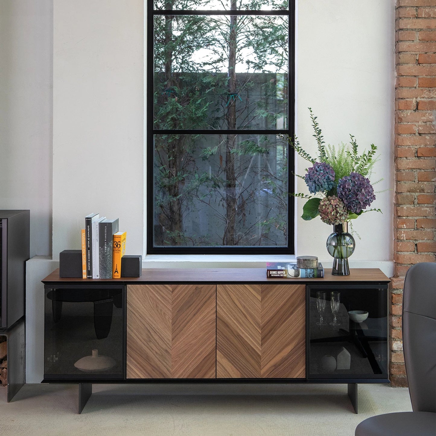 Aira Wood Sideboard with LED and Glass Accents