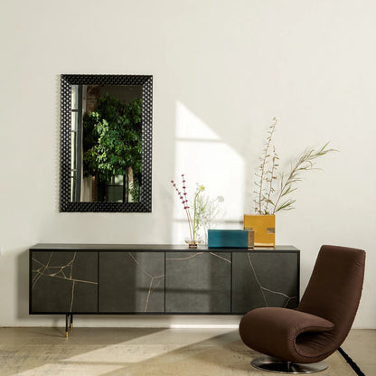 Kintsugi Ceramic Sideboard with Glossy Black Finish and Glass Shelves