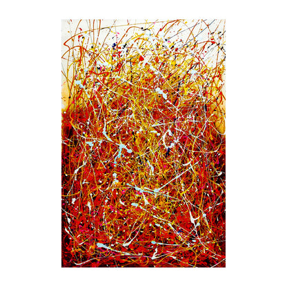 Abstract art with red, yellow, and white colors on a white background