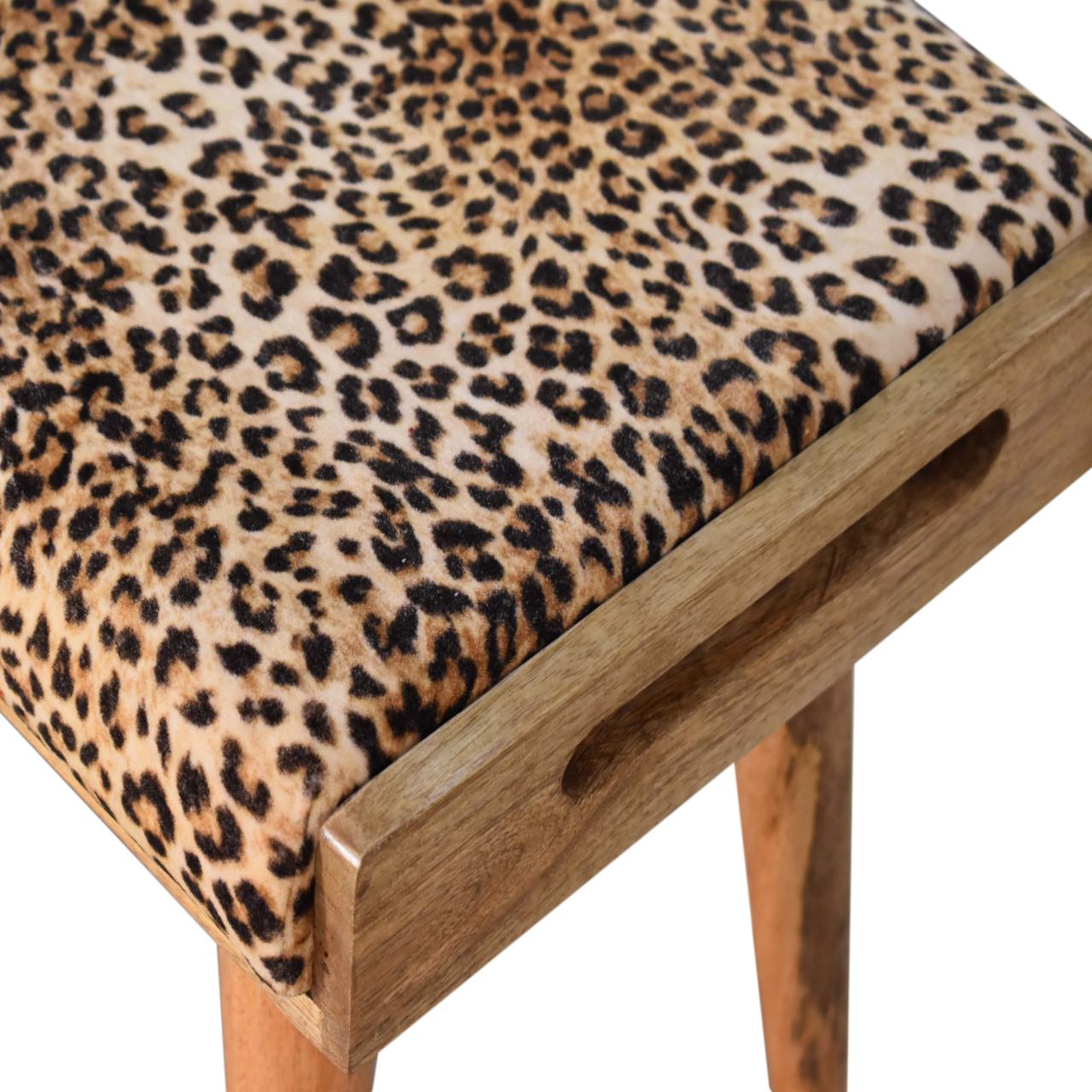 Artisan Leopard Velvet Tray Style Footstool