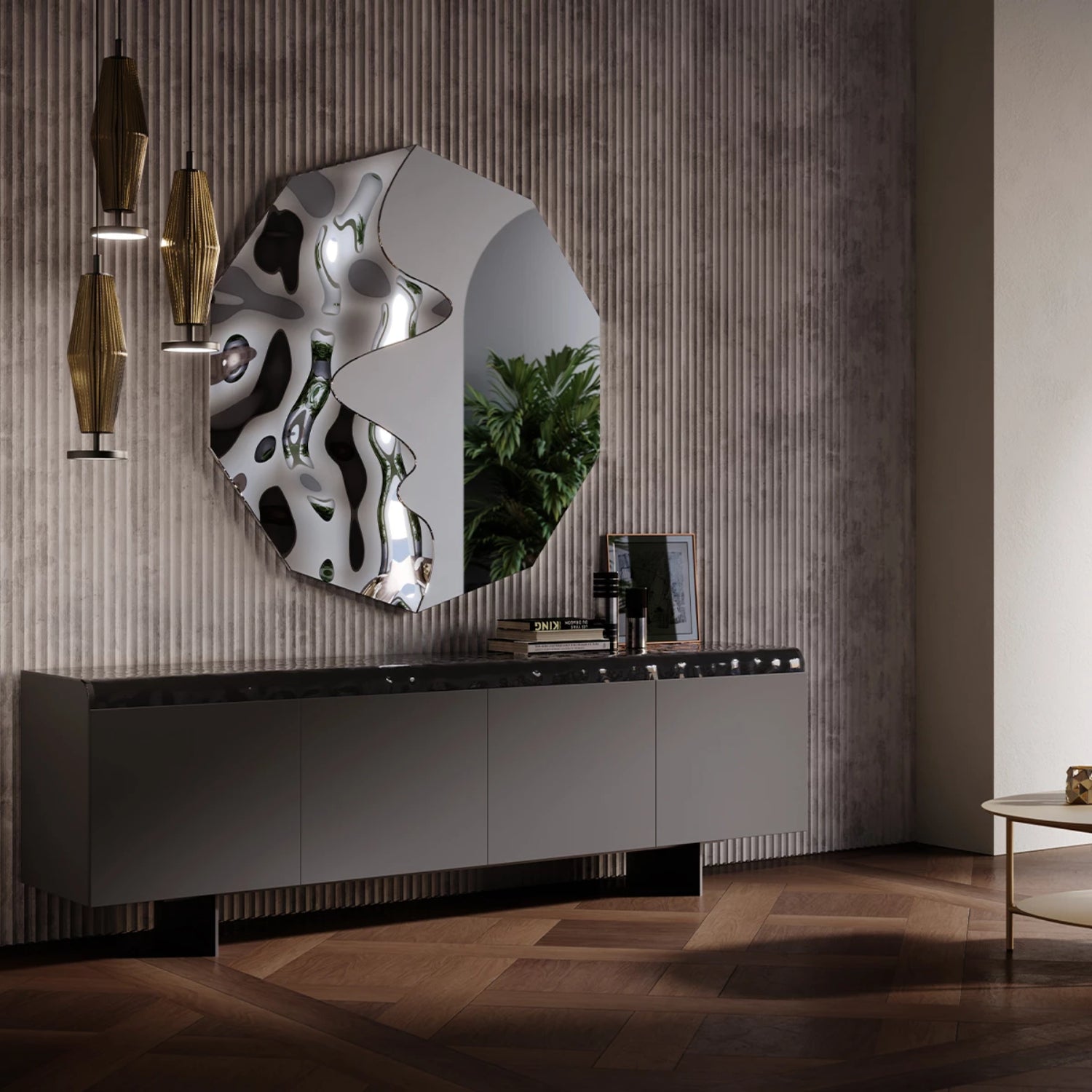 Magma Hammered Glass & Bronze Feet Sideboard