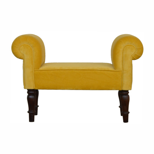 Mini Mustard Velvet Solid Wood Bench