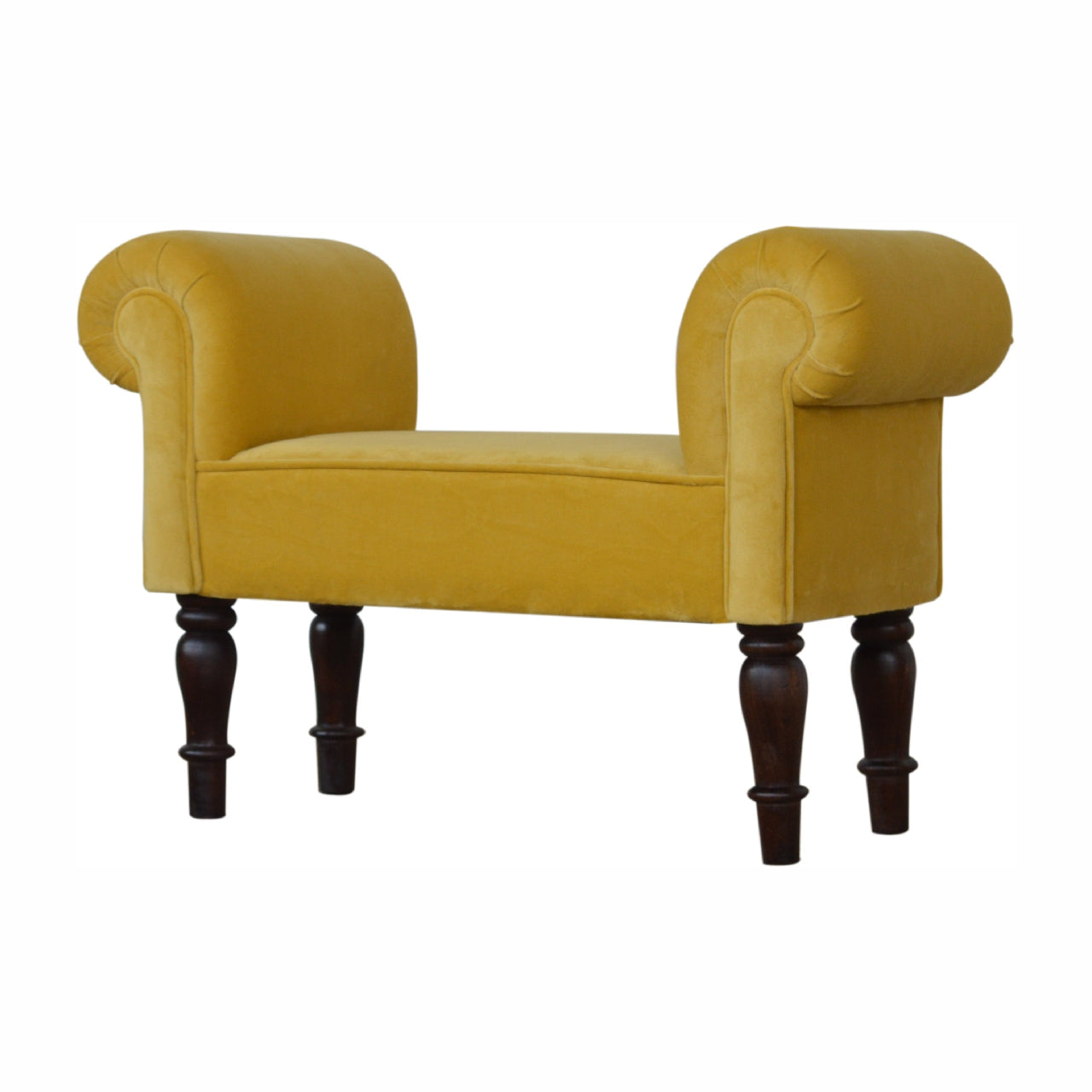 Mini Mustard Velvet Solid Wood Bench