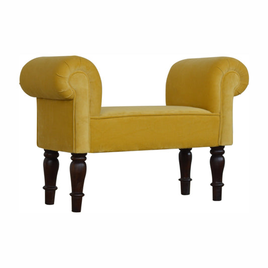 Mini Mustard Velvet Solid Wood Bench