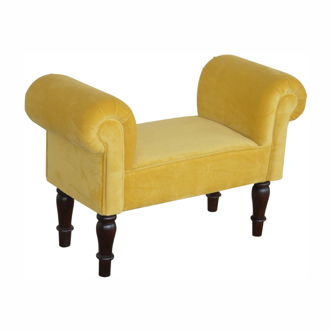 Mini Mustard Velvet Solid Wood Bench