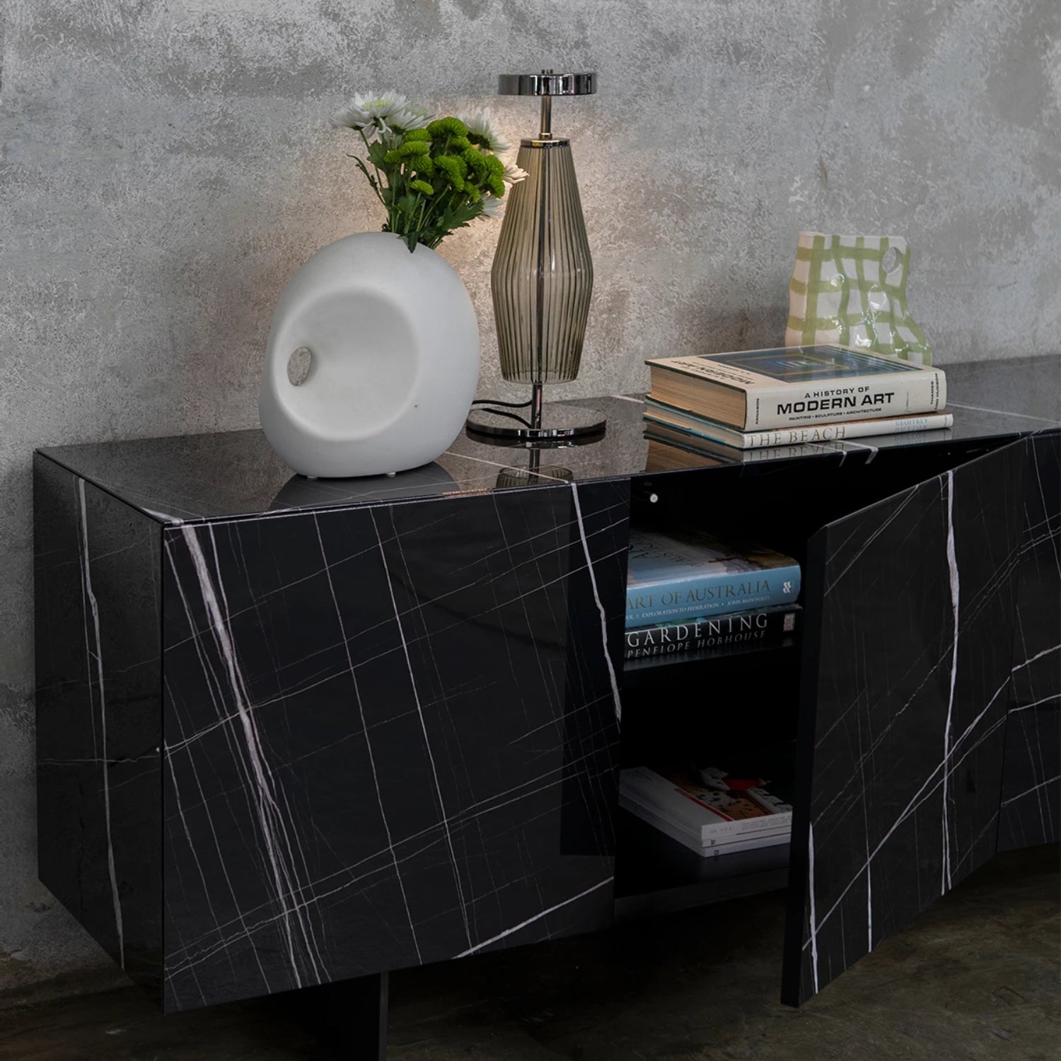 Monolite Sculptural Sideboard with Lacquered Doors