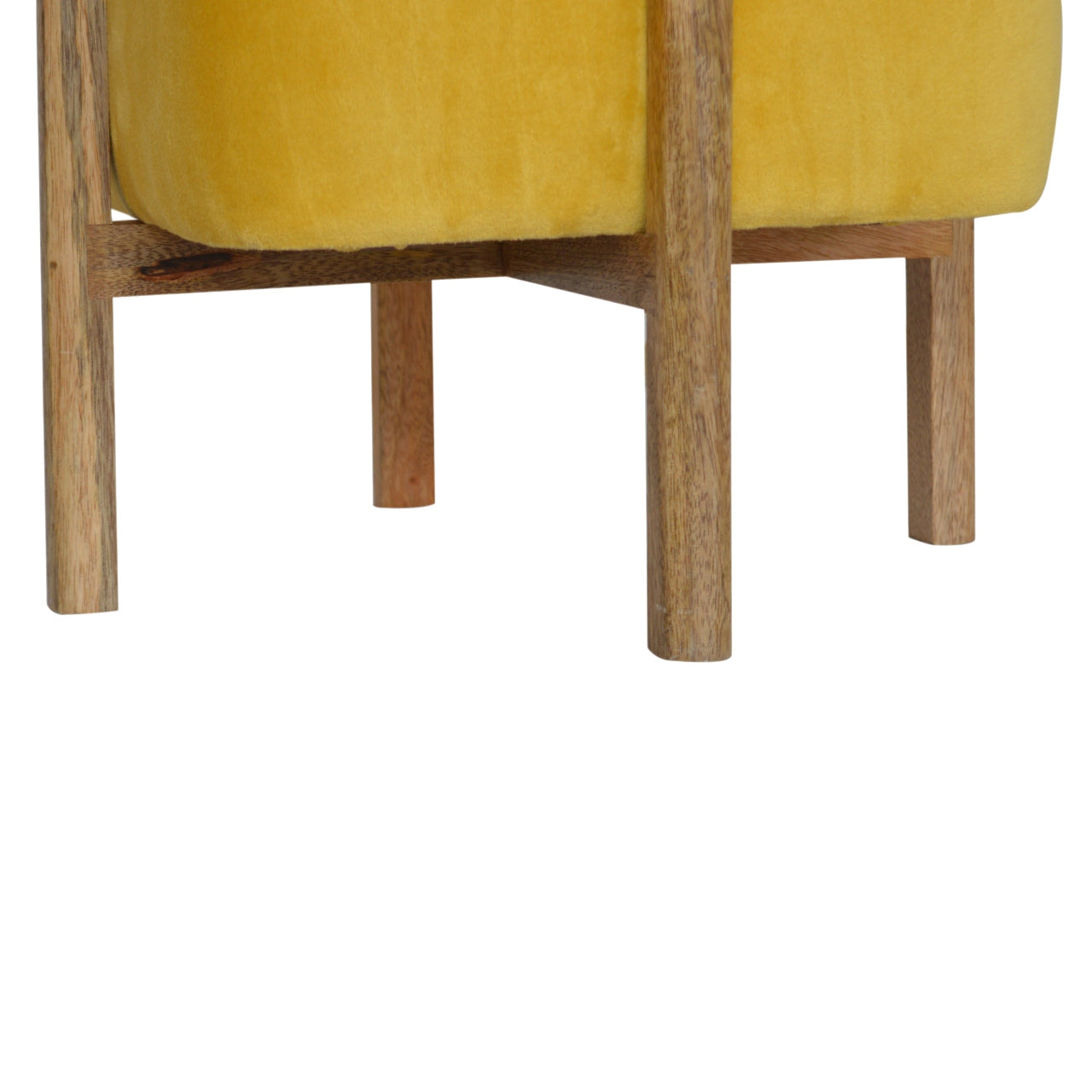Mustard Velvet Footstool with Solid Wood Legs