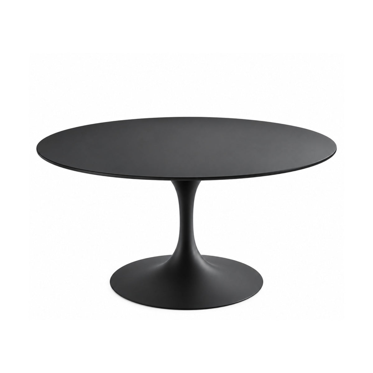 Noir round dining table with a high-gloss black tabletop and matching black tulip pedestal base, ideal for modern, minimalist, and contemporary dining interiors. Alt text should accurately describe the visible product while filenames remain short, descriptive