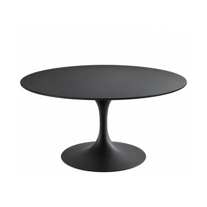 Noir round dining table with a high-gloss black tabletop and matching black tulip pedestal base, ideal for modern, minimalist, and contemporary dining interiors. Alt text should accurately describe the visible product while filenames remain short, descriptive