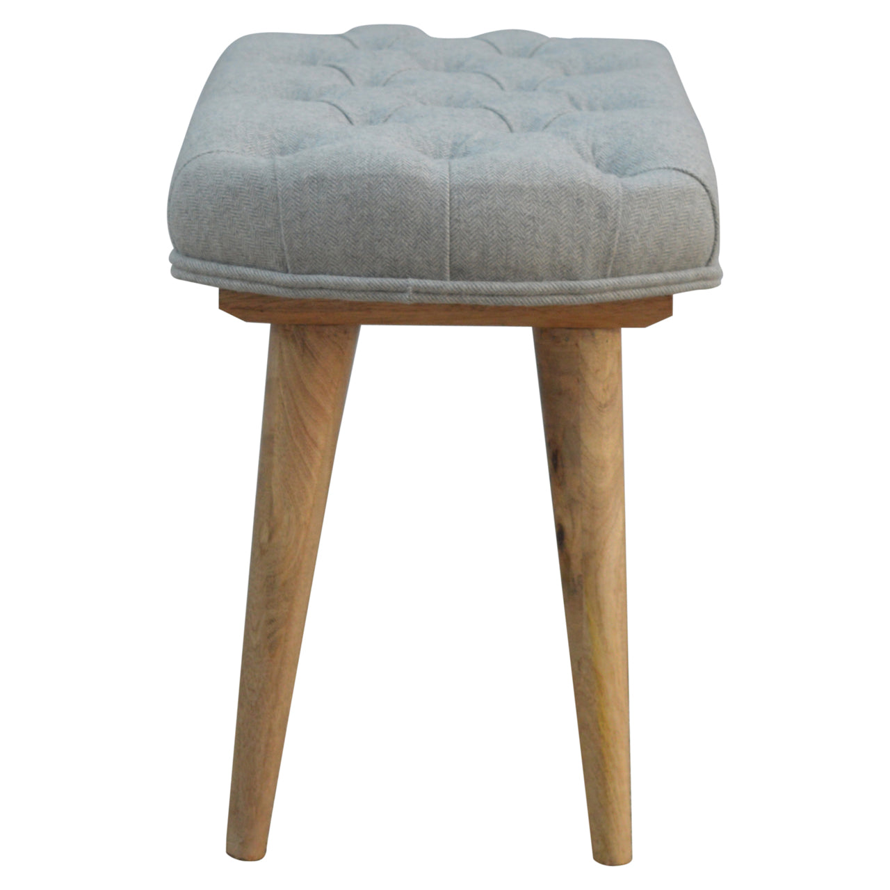 Nordic Style Bench with Deep Buttoned Grey Tweed Top