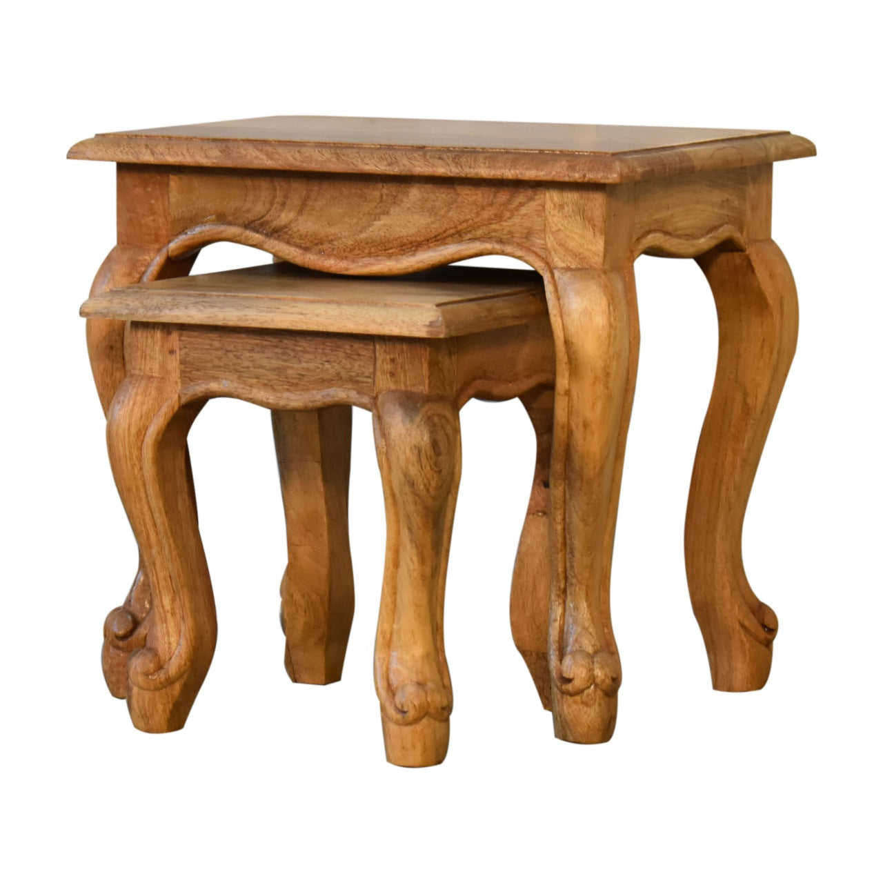 Oak-ish French Style Wooden Stool Set