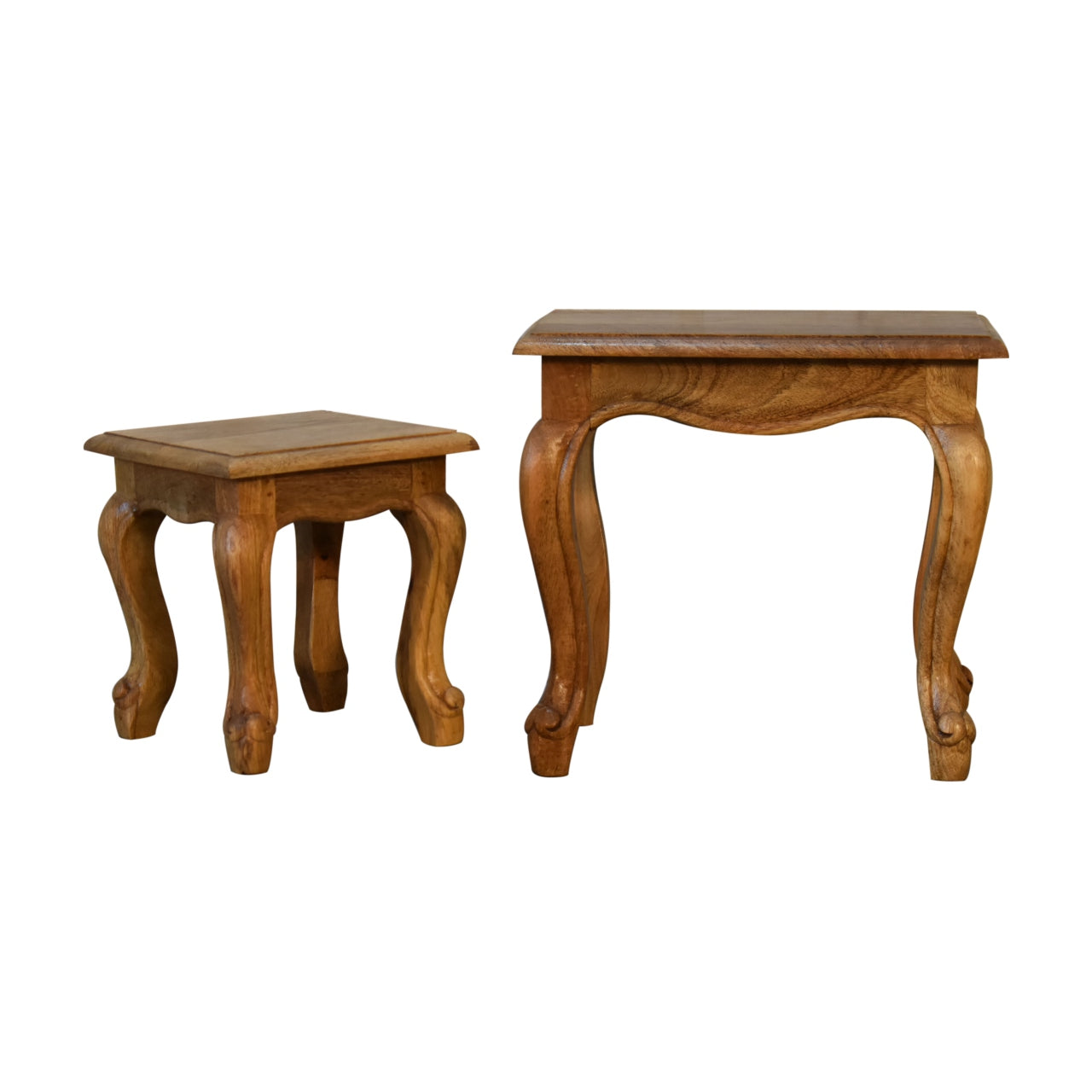 Oak-ish French Style Wooden Stool Set