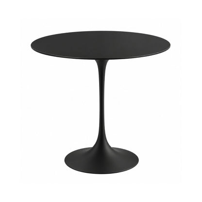 Obsidian Tulip side table featuring a smooth matte black laminate tabletop paired with a matching matte black tulip pedestal base. A minimalist Italian designer side table ideal for modern, contemporary, Scandinavian, and mid-century living room interiors.