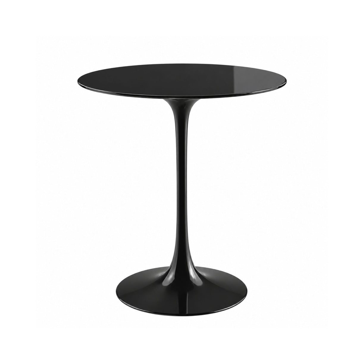 Onyx Eclipse Tulip side table featuring a smooth glossy black liquid laminate tabletop paired with a matching glossy black tulip pedestal base. A luxury Italian designer side table for modern, contemporary, Scandinavian, and mid-century living room interiors.