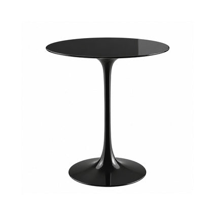 Onyx Eclipse Tulip side table featuring a smooth glossy black liquid laminate tabletop paired with a matching glossy black tulip pedestal base. A luxury Italian designer side table for modern, contemporary, Scandinavian, and mid-century living room interiors.