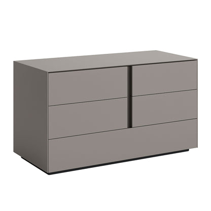 Gray dresser with four drawers on a white background