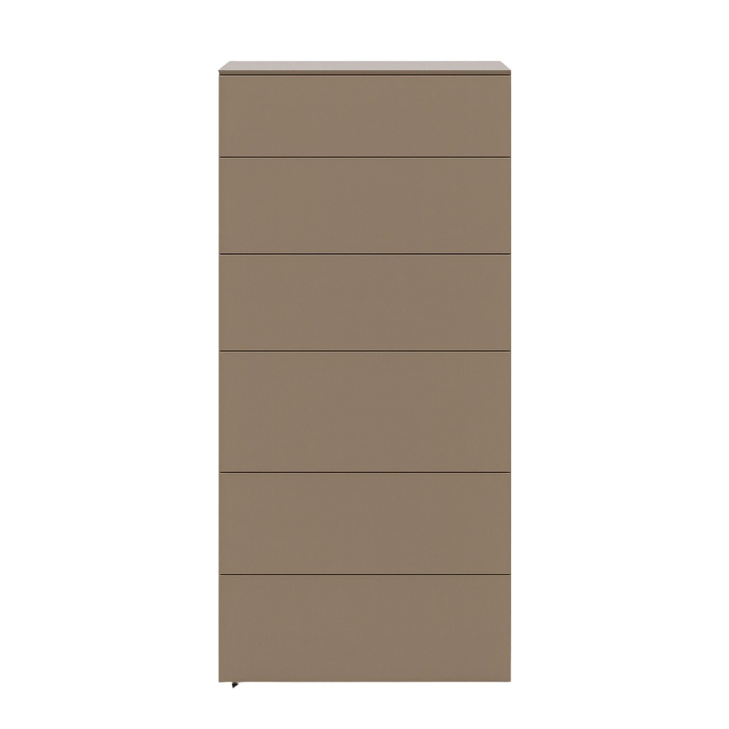 Brown dresser with multiple drawers on a white background