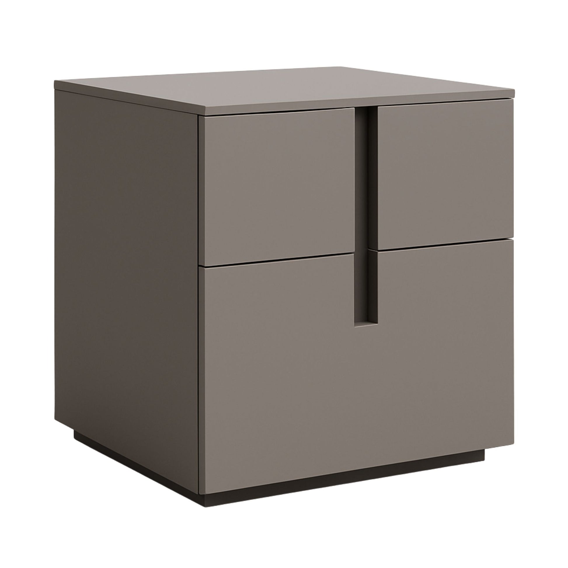 Gray sideboard with two drawers on a white background