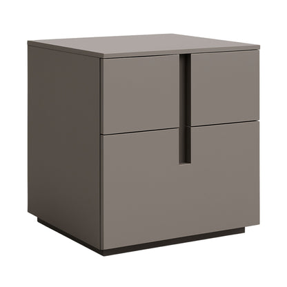 Gray sideboard with two drawers on a white background