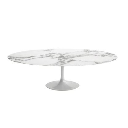 Marble-patterned oval table on a white background