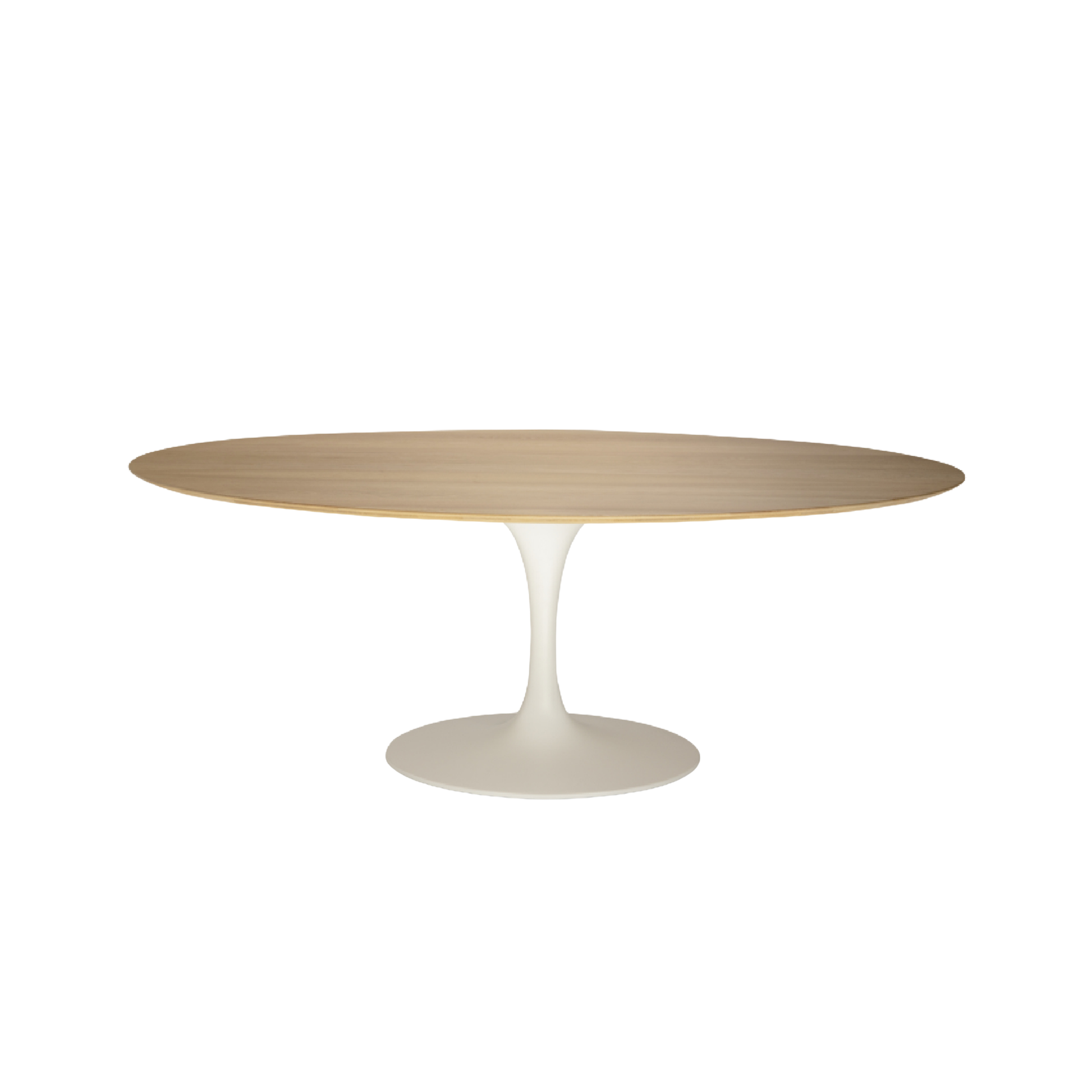 Oval tulip dining table in light oak with white pedestal base, Italian Saarinen style by CTS Design