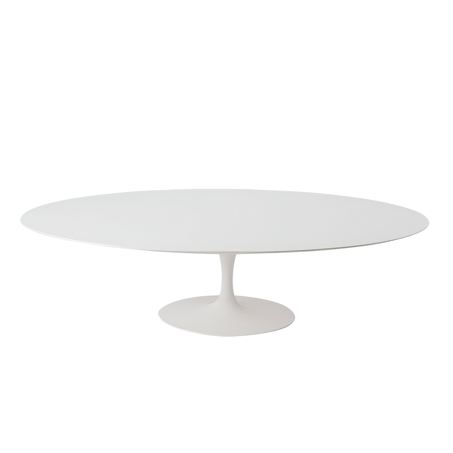 Oval tulip dining table in white laminate, Italian Saarinen style pedestal base by CTS Design