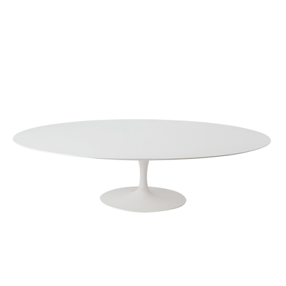 Oval tulip dining table in white laminate, Italian Saarinen style pedestal base by CTS Design
