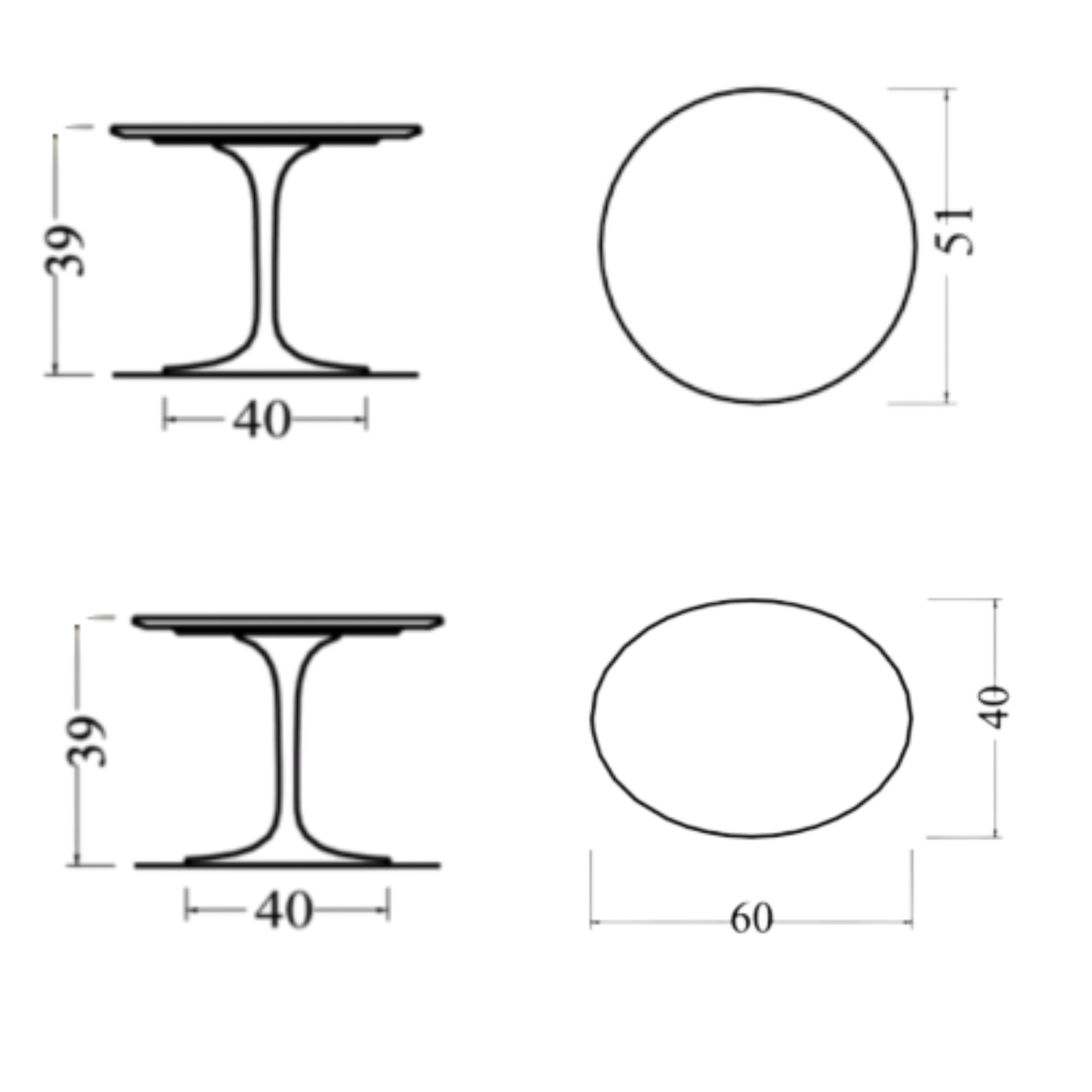 Round & Oval Tulip Coffee Table H 39cm – Liquid Laminate & Solid Oak
