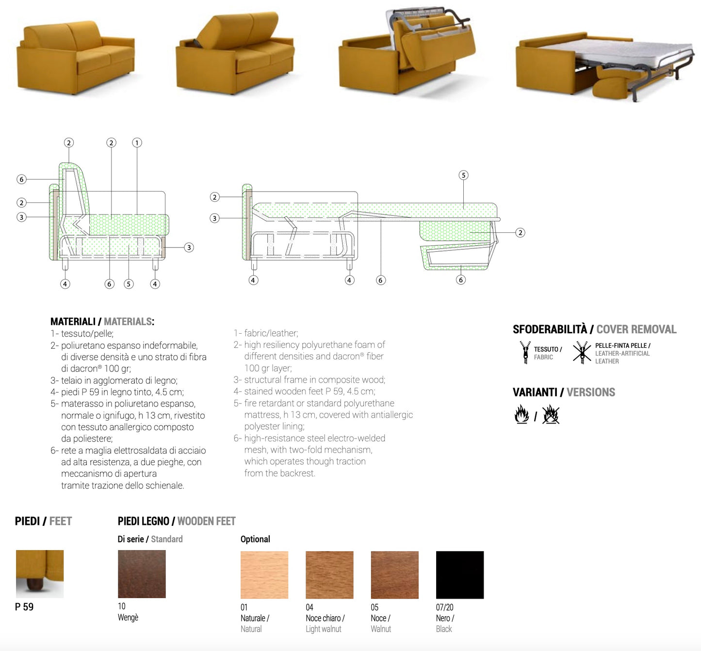 Pegaso 2-Seater Sofa Bed by Domingo Salotti