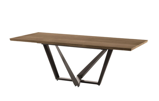 Target Point Priamo fixed dining table featuring a rectangular wood veneer tabletop with a contemporary geometric painted metal base, designed in Italy for modern dining rooms